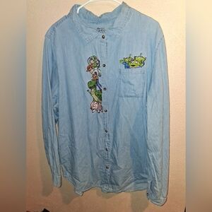 Disney PIXAR Toy Stort Embroidered Button Down Chambray Top 2X